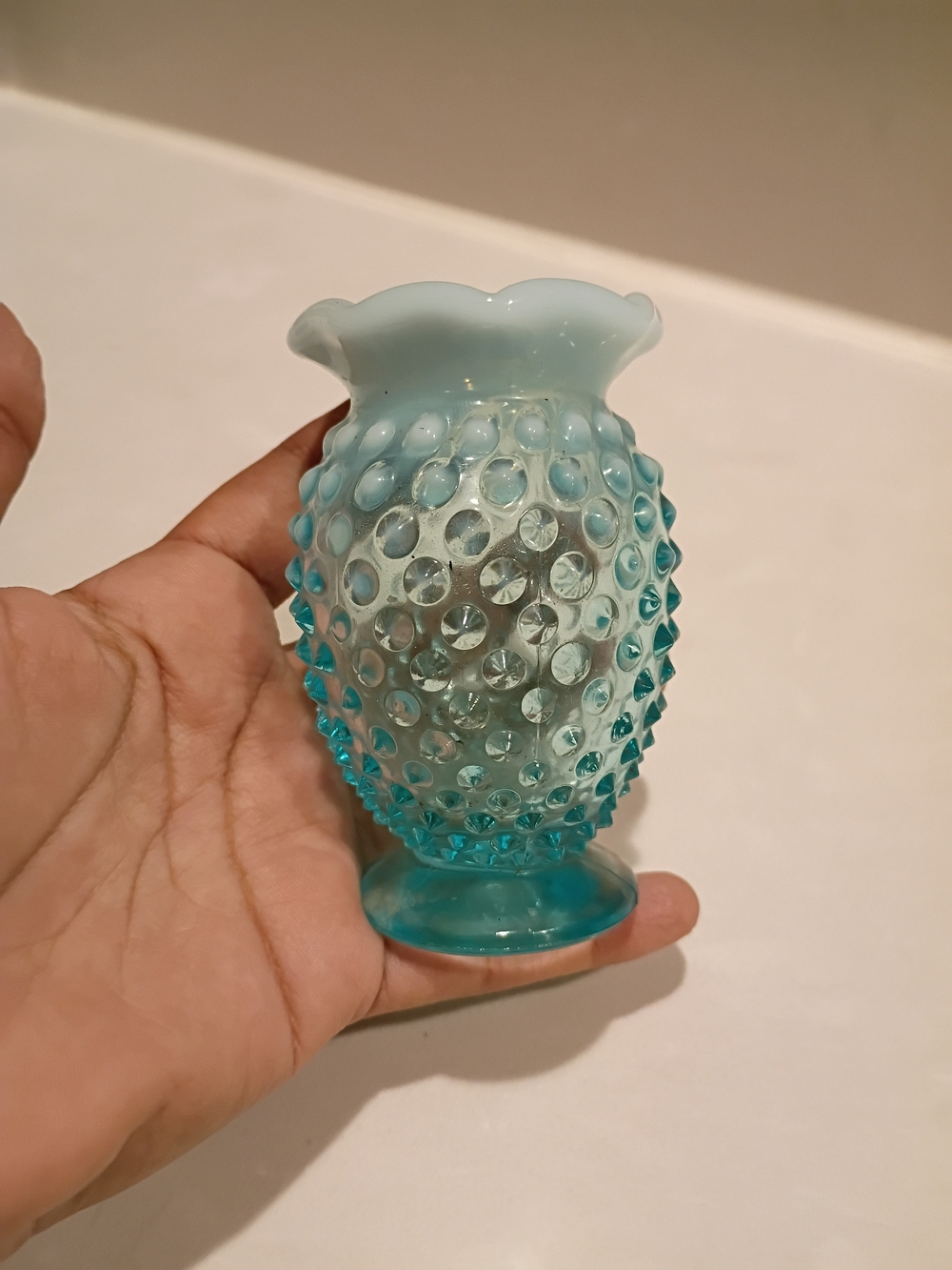 Aqua Blue Hobnail Glass Vase - Decorative Home Accent